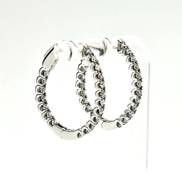 ON SALE! 18K Solid White Gold 2 tcw Diamond Hoops with Secure Lock and Appraisal - Picture 4 of 11